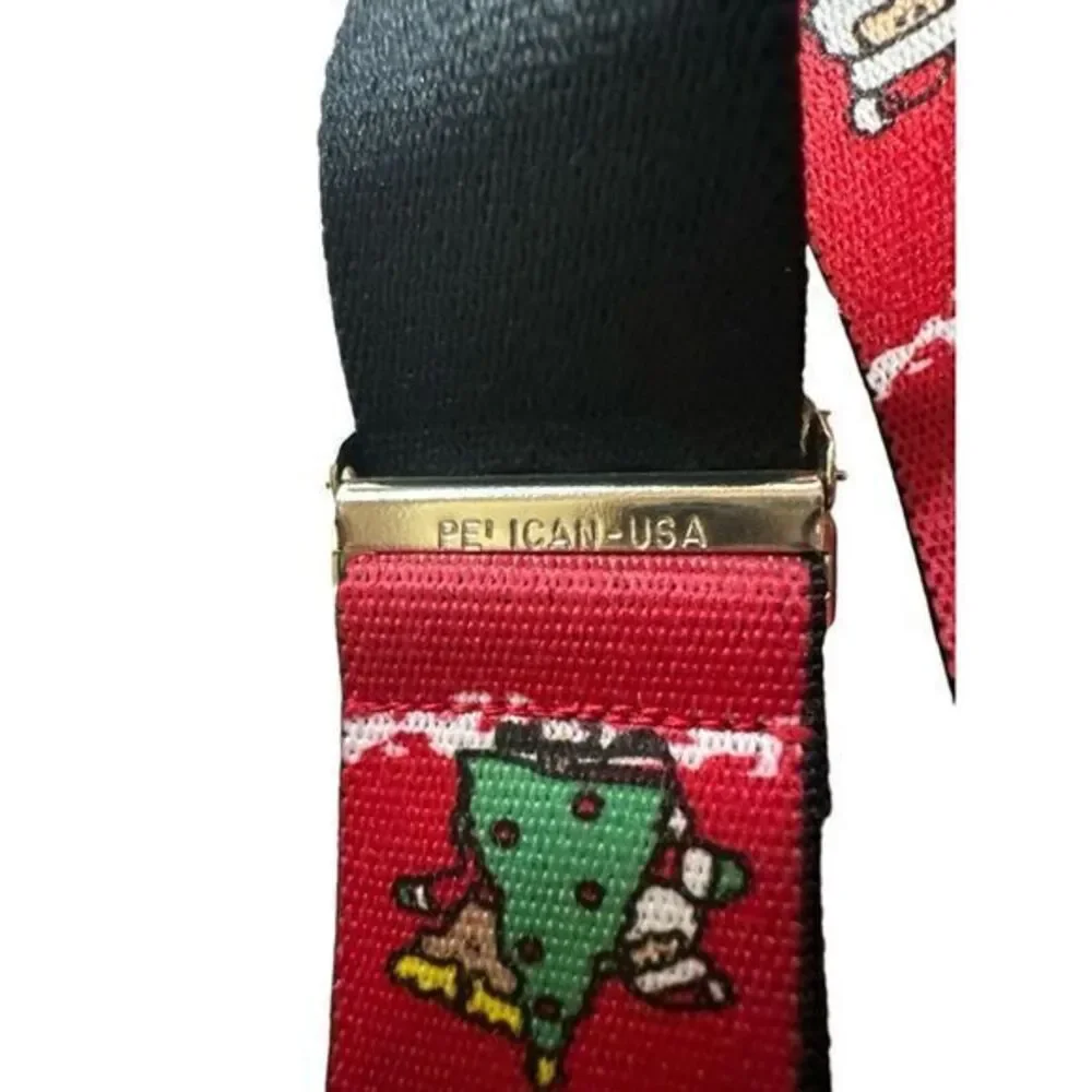 Vintage Pelican USA  Christmas Suspenders Santa Christmas Tree Red‎ Adjustable